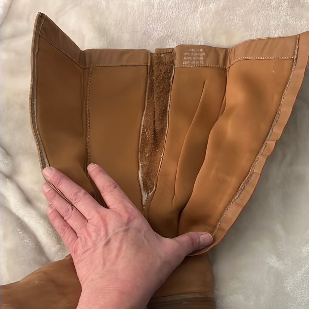 👢 SOFT TAN LEATHER FULL ZIP KNEE-HIGH 
 NON-SLIP BUCKLED RIDING BOOT Women’s 10 - Picture 11 of 13